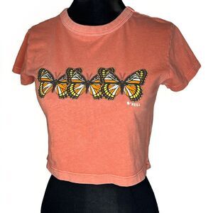 Vintage Y2K O'Neill Womens Medium Pink Crop Butterfly Fairy Grunge T-Shirt